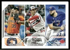 2023 Topps #311 AL ERA Leaders (Justin Verlander / Dylan Cease / Alek Manoah)