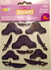 Pirate Hats  Swords Glitter Foam Stickers 11 Pcs Ages 3  Darice NIP Ships Free