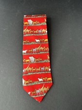 Alynn Neckwear Mens Safari Silk Tie Red Animal Print Lions Elephants USA Made