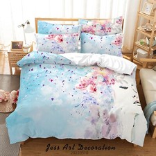 Image of 3D Fresh Floral Petal Pink Blue Quilt Cover Set Bedding Sets Pillowcases