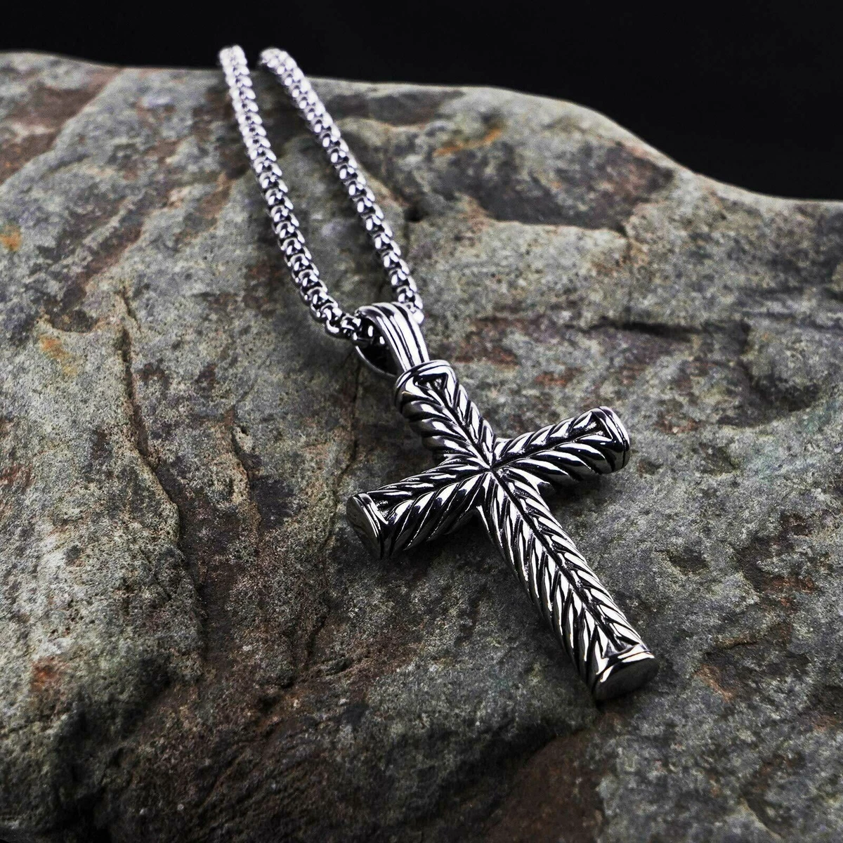 Cadena para Hombre con Colgante de Cruz Crucifijo Collar Plata Acero Inoxidable