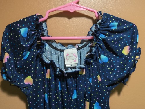 Heart & Arrow: Navy,Blue,Yellow,Pink Heart Design, SS Romper, Draw Waist, Size 4 - Picture 3 of 4