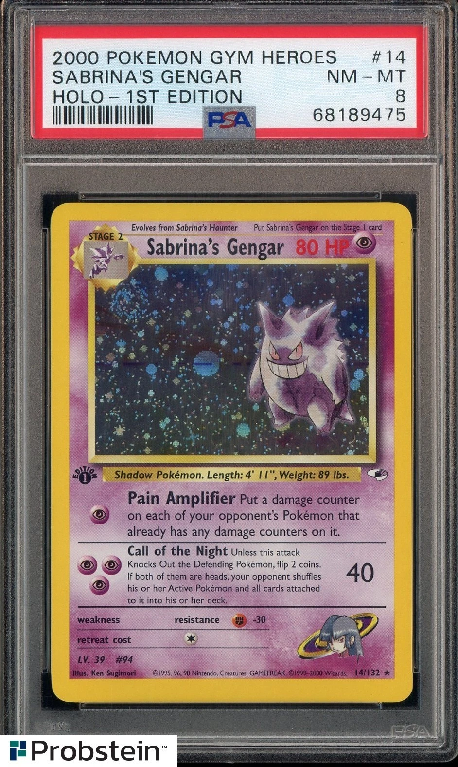 2000 Pokemon Gym Heroes #14 Sabrina's Gengar 1st Edition PSA 8 NM-MT