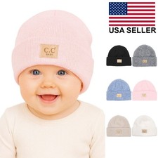 C.C Baby Infant Winter Solid Color Suede Patch Knit Beanie Hat 0-9 months