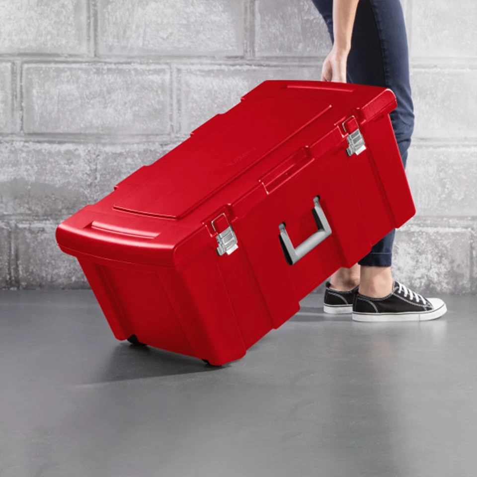 Sterilite Wheeled Footlocker, Plastic Utility Lockable Storage Container, Red - Image 4 of 4