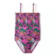Jamie and Jack Recycled Floral Smocked Swimsuit Size 16 Phlox Pink Floral