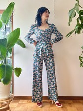 70s Corky Craig Floral 2 Pc Pant Set Tunic High Waist Bell Bottom Ensemble S