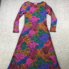 Farm Rio Dress Womens Large Multicolor Leopard Rainbow Mix Knit Long Sleeve