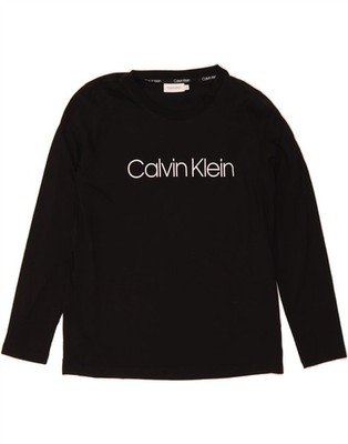 Calvin Klein Damen Grafik Top Langarm UK 18 XL Schwarz Baumwolle DE12