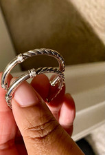 David Yurman Cable Hoop Earrings in Sterling Silver with Pave Diamonds