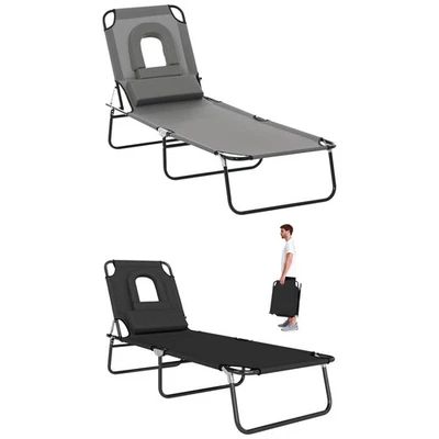 OUTSUNNY Sonnenliege klappbar Gartenliege mit Kopfkissen, Gesichtsloch Liegestuhl