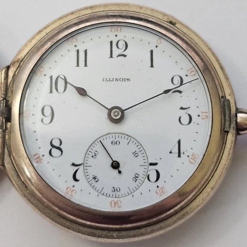 RUNS! 1912 0s 11j Illinois Grade 33 Hunter Pocket Watch Gold Filled Case READ!!!