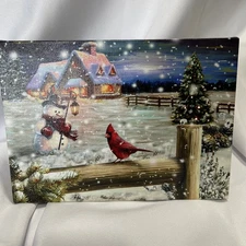 LED Winter Christmas Scene House, Snowman, Cardinal-Canvas Tabletop