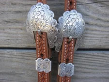 West 74 Light Oil Leather 5/8" One Ear 2 Piece Engraved Floral Nickle Headstall
