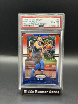 2018-19 Panini Prizm LUKA DONCIC Red White Blue Prizm #75 PSA 10 LAKERS