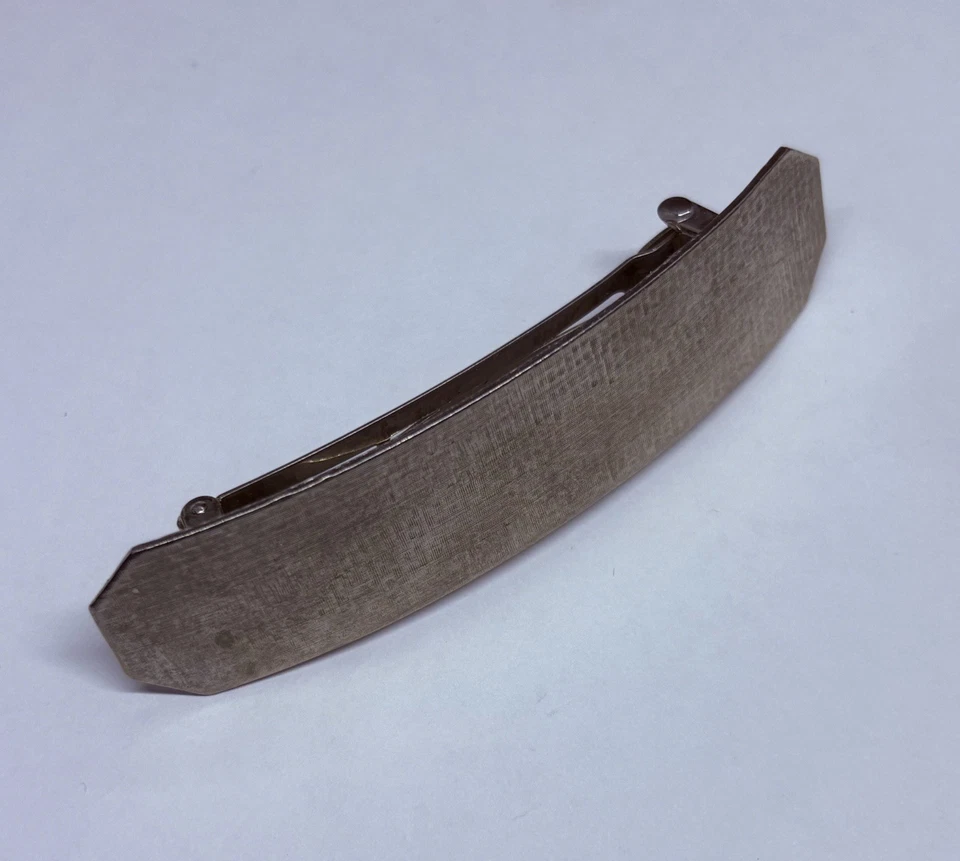 "Clip de pasador de pelo otomático vintage de los años 70 hecho en Francia tono champán 4"" arte 7" Foto 2 de 4