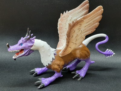 Shantou Winged Dragon Figure w Tail Mouth Opens Purple Brown White 7.5