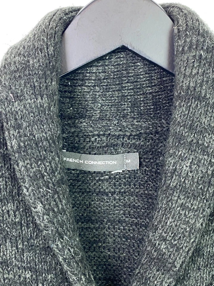 French Connection Charcoal Marl Wool Blend Button Cardigan Shawl Collar UK  M - Image 3 of 4