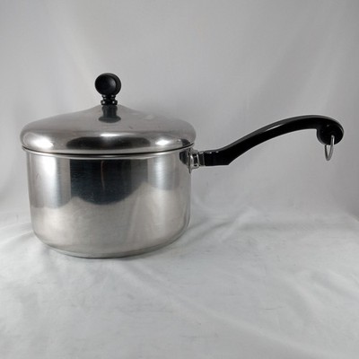 FARBERWARE 3 Qt Saucepan & Lid Aluminum Clad Stainless Steel USA VTG Clean