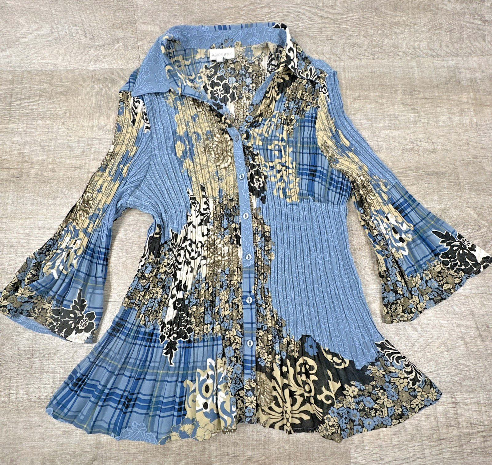 Fashion Bug Women’s Plus Size 18/20W Blue Floral Button Up Blouse Top