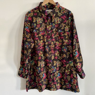 Roaman's 1X Tunic Button Up Smooth Floral Rainbow Colorful Whimsical Fairy
