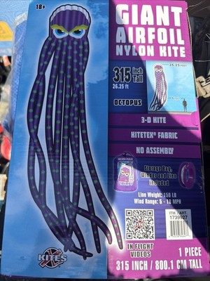 Giant 3D Octopus Kite   Easy-Fly Airfoil w/ Carry Bag   Beach & Park