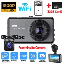 Dash Cam Dual Lens HD 1080P Car DVR Video Recorder G-Sensor Front Inside Camera