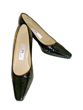 VINTAGE ETIENNE AIGNER BLACK PATENT LEATHER PUMPS MULES LOAFERS 8N DEAUVILLE