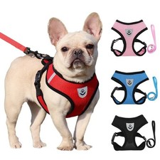 Dog Breathable Reflective Mesh Collar Harness-Travel Walk Seat Belt No Pulling