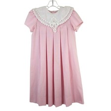 Vintage Jayne Copeland Pink Pleated Dress Girls 12 White Yoke Special Occasions