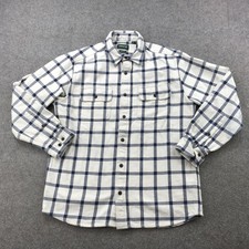 Orvis Shirt Mens Medium White Blue Plaid Flannel Long Sleeve Pockets Heavyweight