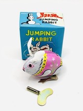 Vintage Tin Windup Jumping Rabbit Tin Toy w/ Box And Key WORKS