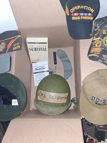 Vintage military lot Vietnam Helmet No Liner, Oif, Magazine QUICK CLOT