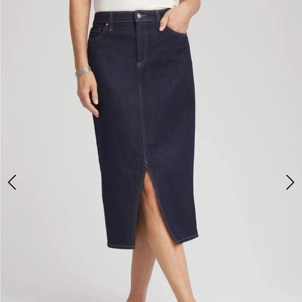 Chicos size 2 Fly Front Denim Skirt Cedar Rinse
Opens in a new window or tab