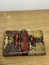 Bosca Genuine Python Purple Red Black Cream Envelope Wallet