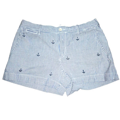 Polo Ralph Lauren Blue & White Anchor Embroidered Seersucker Shorts Sz 10 Stain*