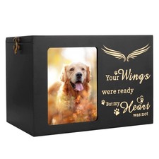 Wooden Pet Memorial Urn for Dog or Cat Ashes with Photo Frame Keepsake Box 7x5