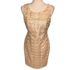 Calvin Klein Dress Women 6 Gold Sequin Circle Lace Sheath Formal Shimmer Elegant