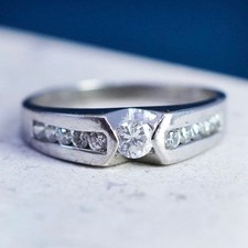 Size 9.5, vintage Sterling 925 silver engagement anniversary band ring with Cz