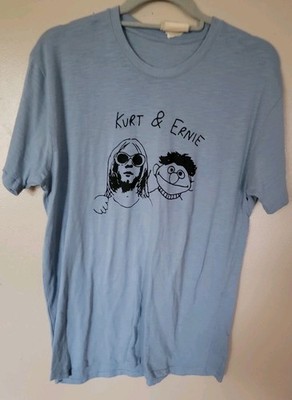 Kurt And Ernie Blueish Gray Shirt Unknown Size May L Or XL Curt Cobain Nirvana