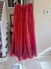 J Peterman Co Long Silk Full Boho Orange Artsy Design Skirt Tassel Tie 10