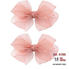 Pink 5.5" Large Double Hair Bows Clips - Organza - Big Lined Boutique