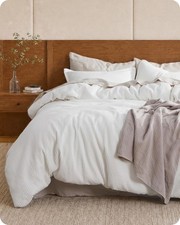 PureWoven 3 Pieces 100 Cotton Waffle Weave Duvet Cover Set White California
