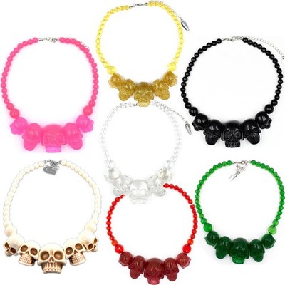 Kreepsville 666 Skull Collection Big Resin Beads Choker Necklace Glitter Colors
