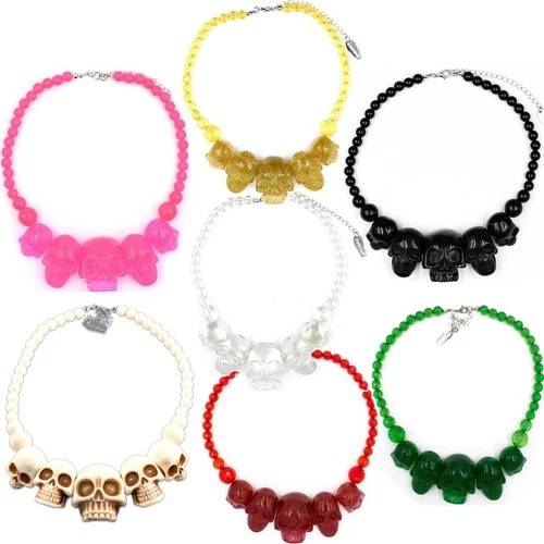 Kreepsville 666 Skull Collection Big Resin Beads Choker Necklace Glitter Colors - product listing photo