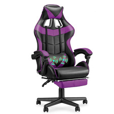 Gaming Chair Office Chair Footrest Computer Chair Massage Lumber Pillow Purple