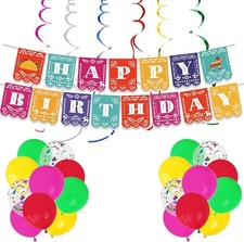 Fiesta Happy Birthday Banner Mexican Cinco De Mayo Party Decor Red Green Yellow