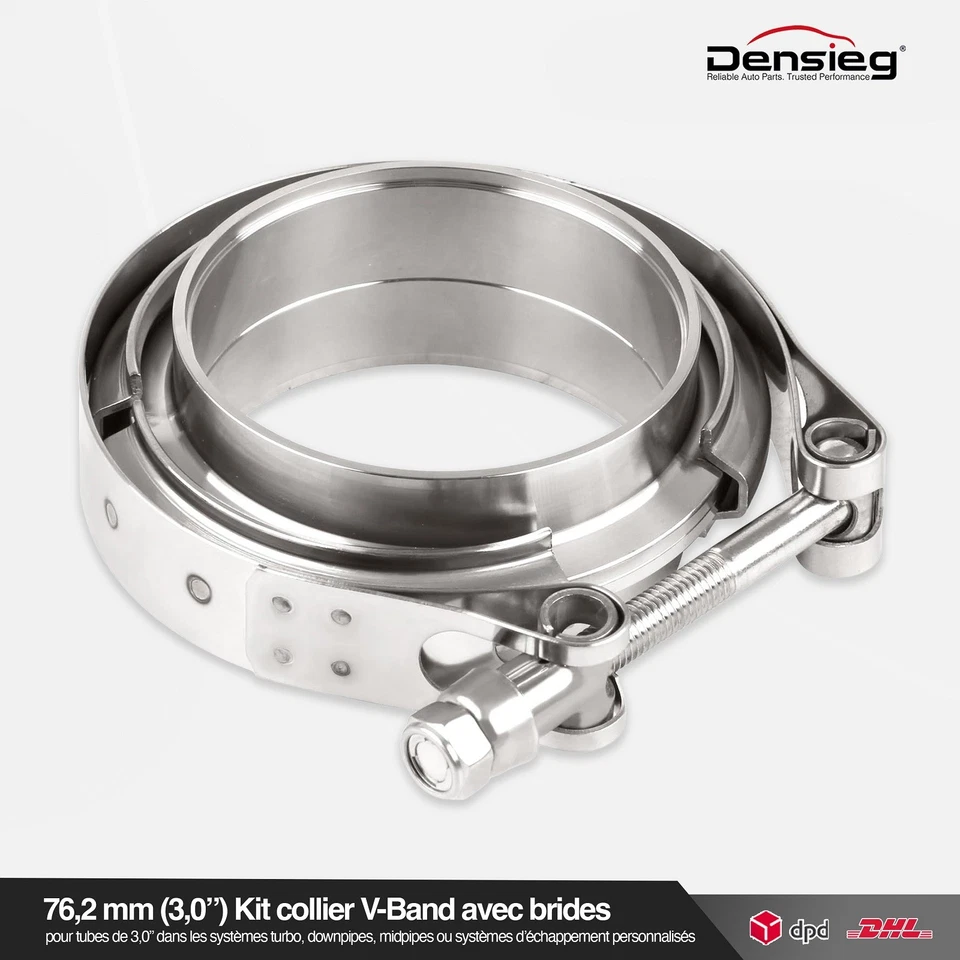 Densieg Collier V 76,2 mm 3" bagues soudage, centrage, bride échappement inox - Photo 1/4