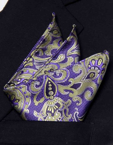 Gascoigne Pocket Square Purple Yellow Black Silk Jacquard Men's - Picture 2 of 3