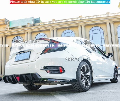 For 2016-2022 Honda Civic 4Dr Sedan Glossy black Rear Bumper Diffuser Lip +LED - Picture 8 of 12